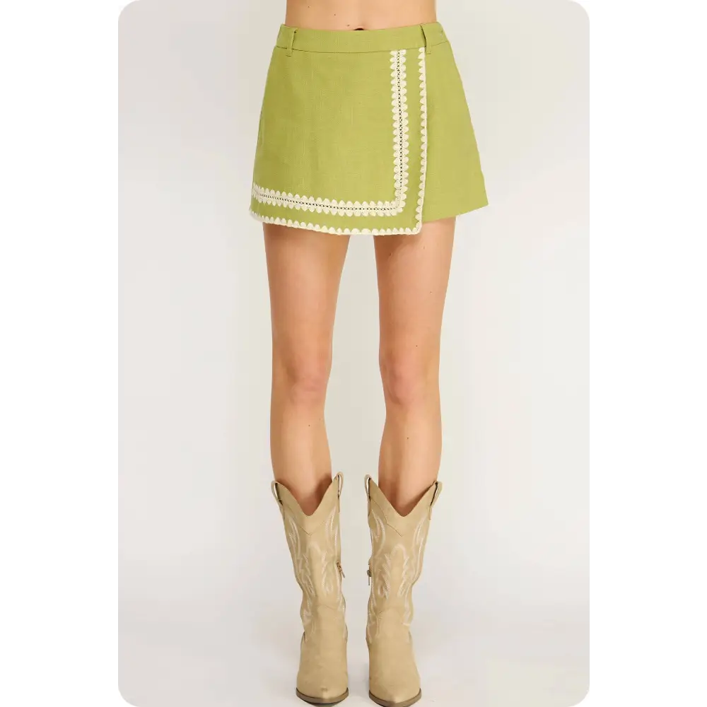 Whipstitch Crochet Embroidery Linen Wrap Skort