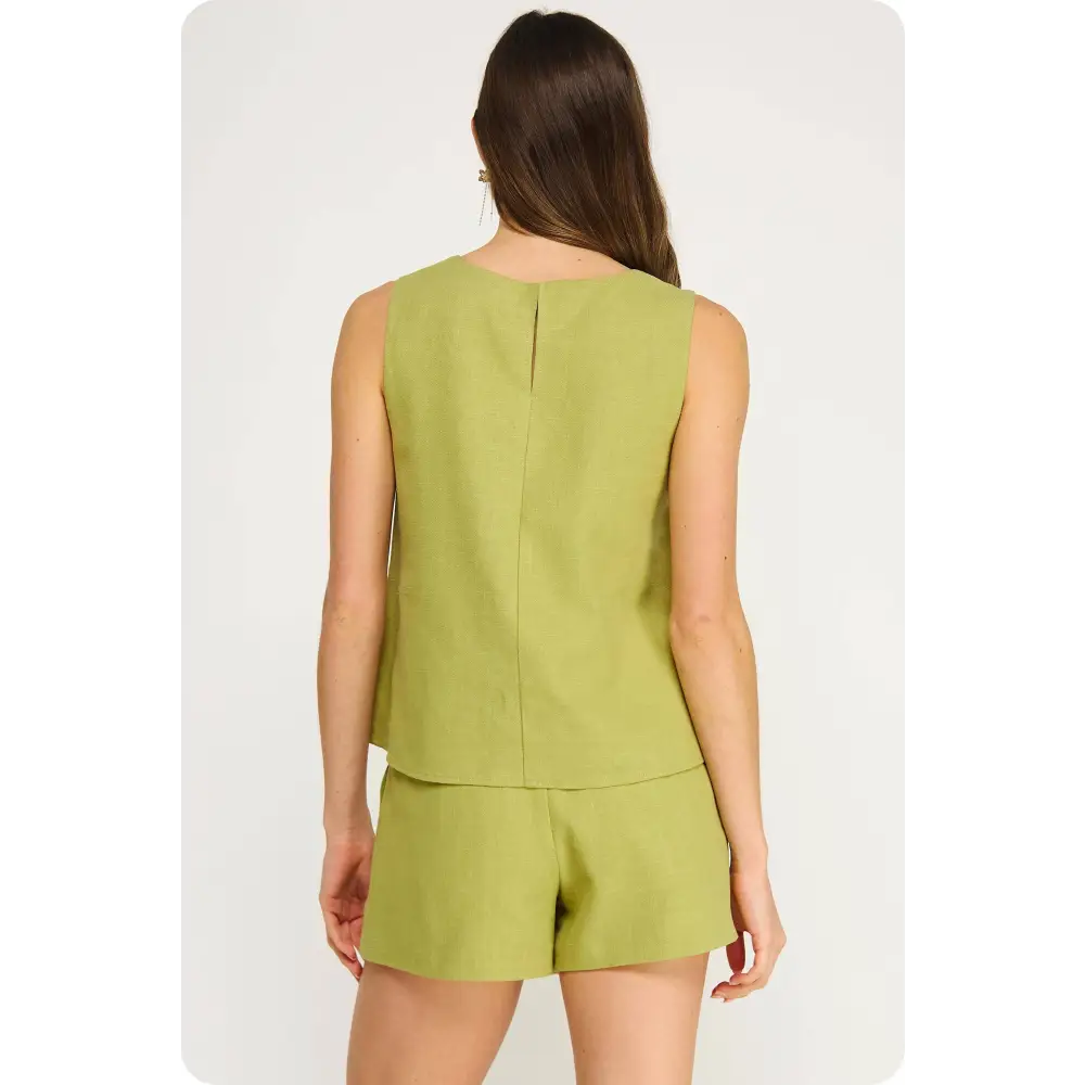 Whipstitch Crochet Embroidery Linen Wrap Skort - Light Olive/ivory / M