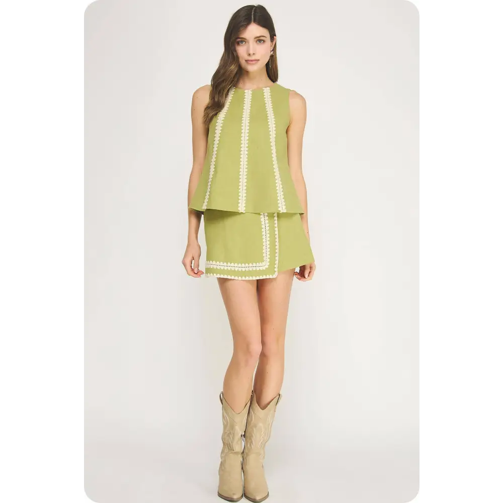 Whipstitch Crochet Embroidery Sleeveless Linen Top