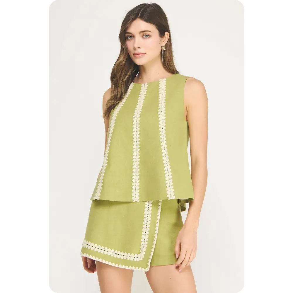 Whipstitch Crochet Embroidery Sleeveless Linen Top