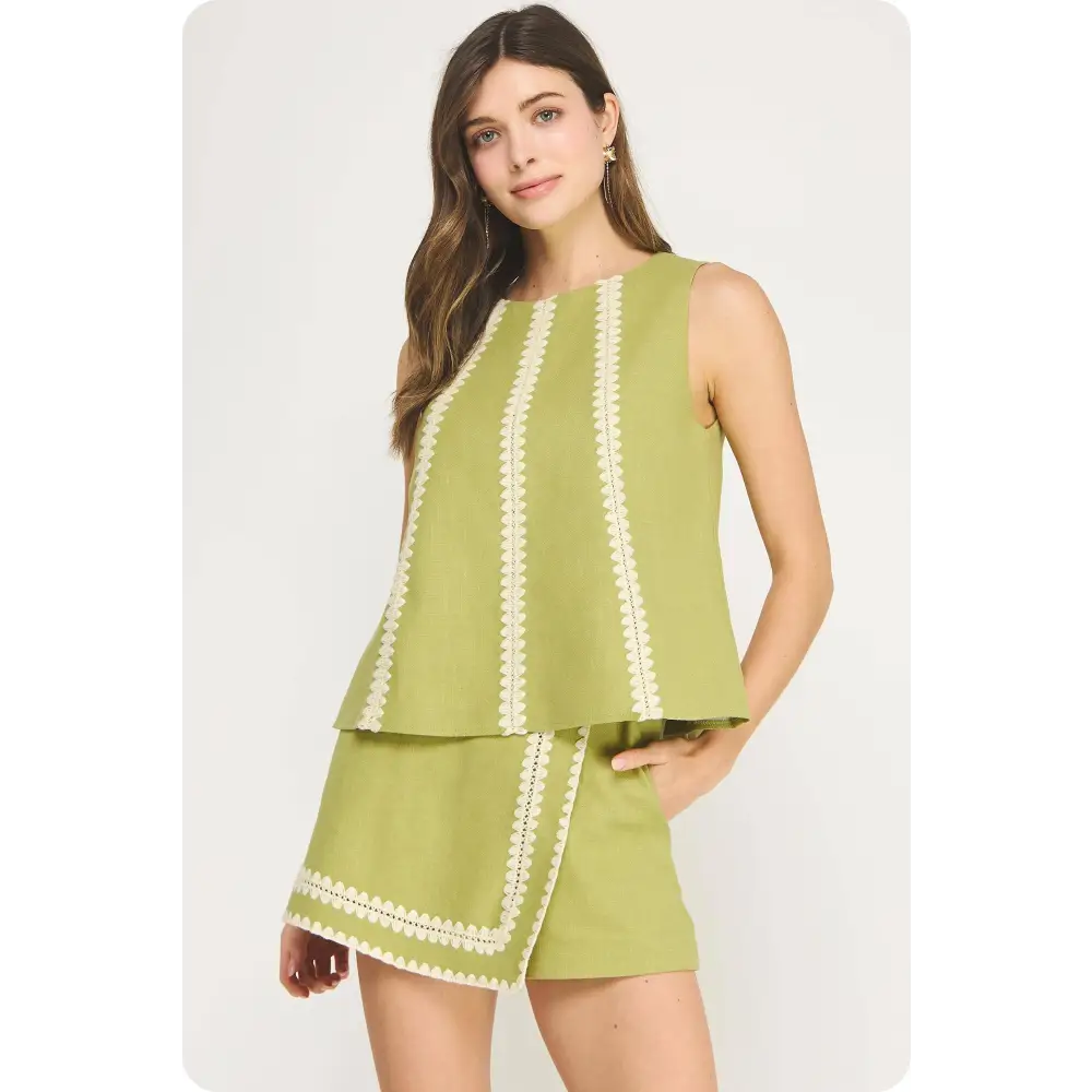 Whipstitch Crochet Embroidery Sleeveless Linen Top