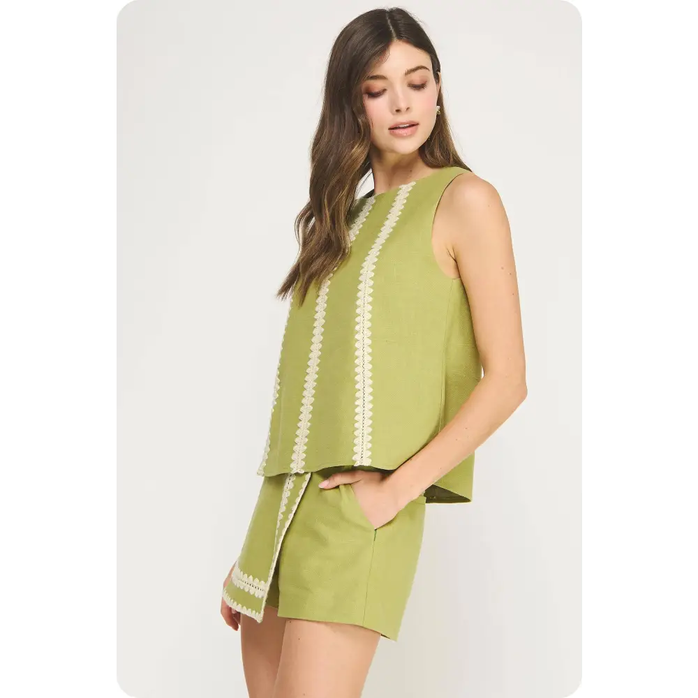 Whipstitch Crochet Embroidery Sleeveless Linen Top