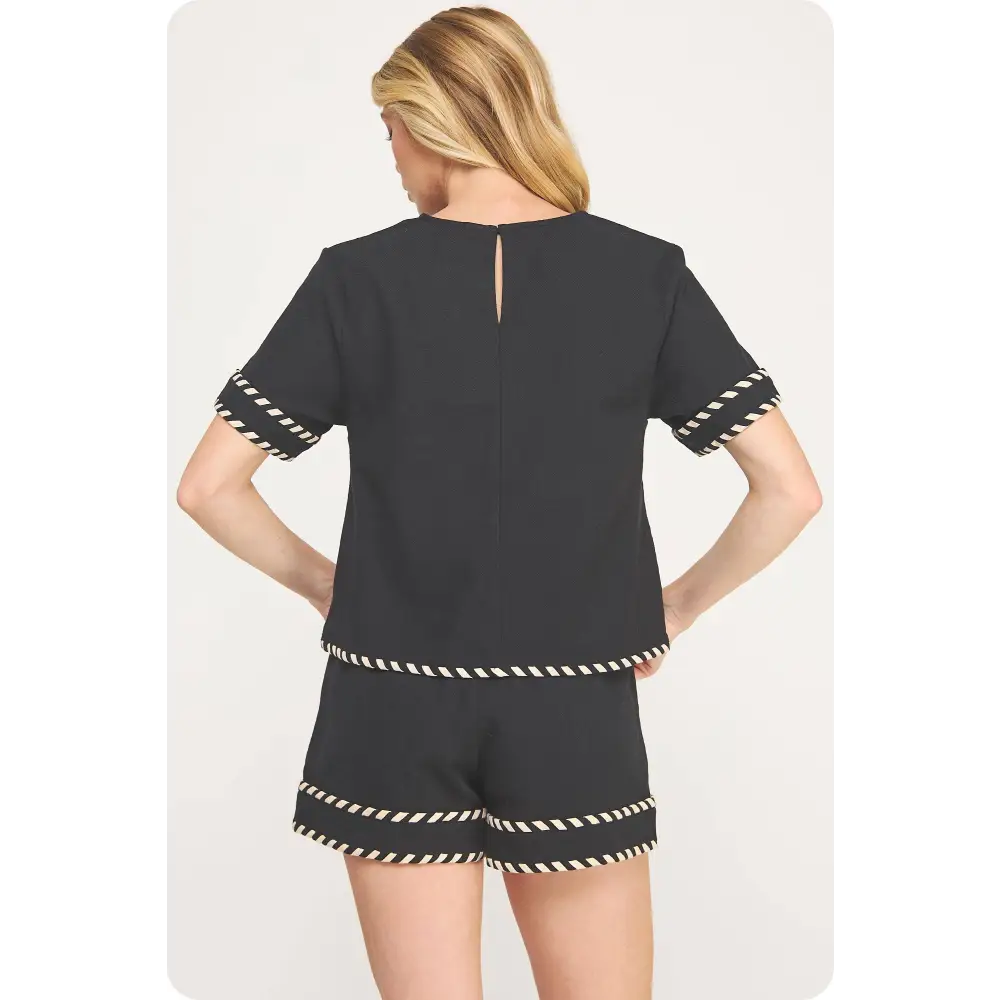 Whipstitch Detail Short Sleeve Tee Top