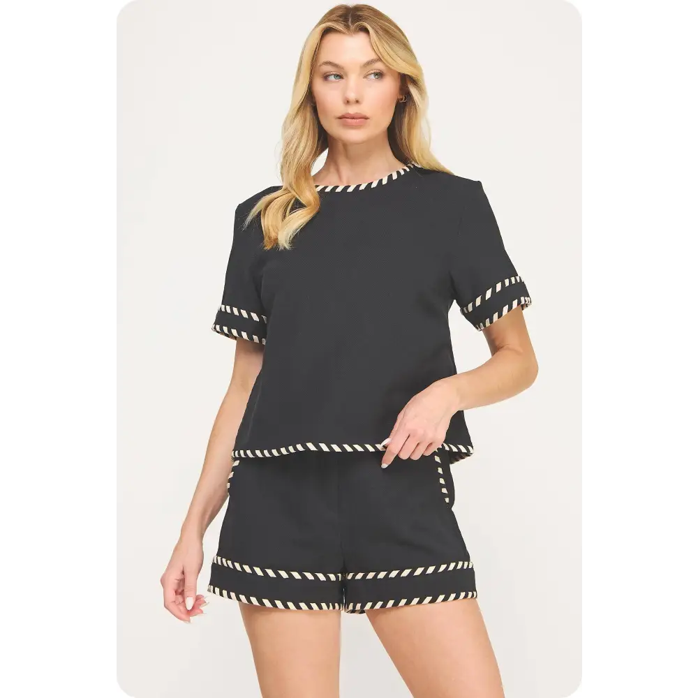 Whipstitch Detail Short Sleeve Tee Top