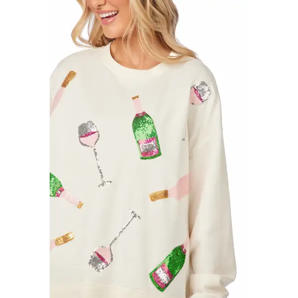 White Champagne Sparkle Sweatshirt - S/M - Sweatshirt