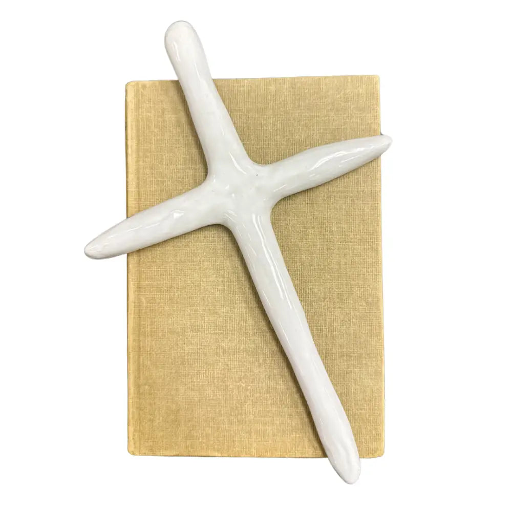 WHITE DECORATIVE CROSS SITTER - DECOR