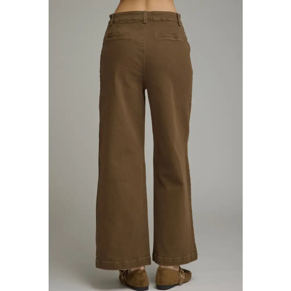 Wide Leg Pant with Gold Accents on Pockets - Pants