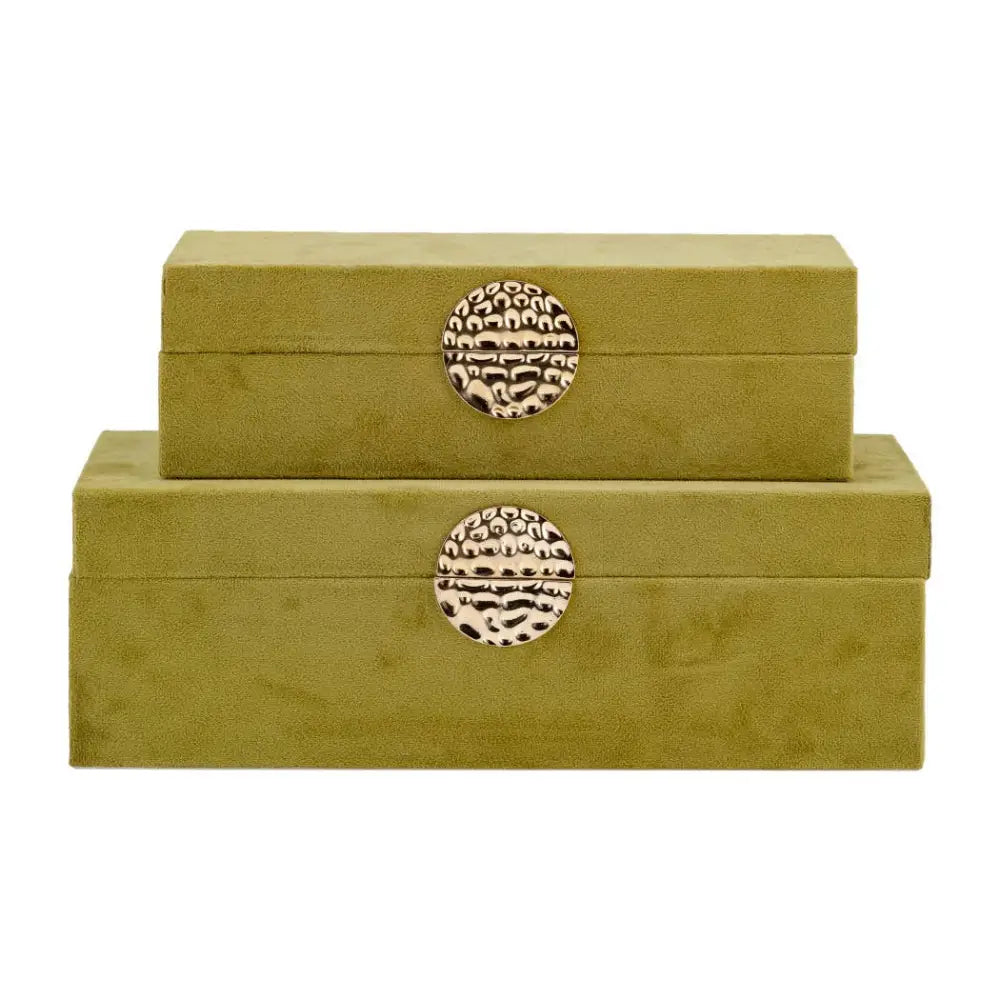 Wood Medallion Decorative Box Set of 2 - Green 10/12 in.