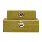 Wood Medallion Decorative Box Set of 2 - Green 10/12 in.