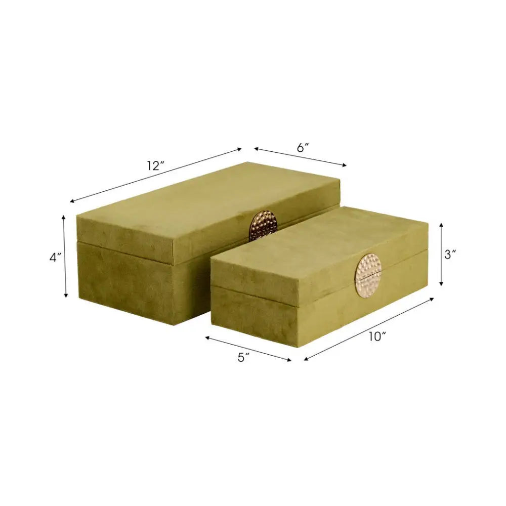 Wood Medallion Decorative Box Set of 2 - Green 10/12 in.