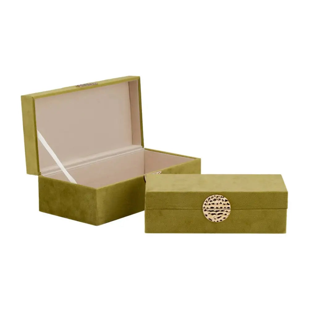 Wood Medallion Decorative Box Set of 2 - Green 10/12 in.