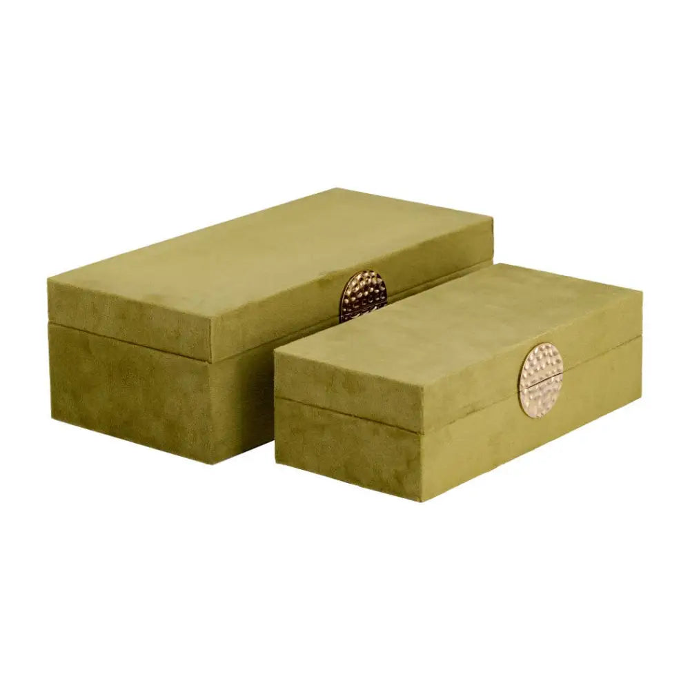 Wood Medallion Decorative Box Set of 2 - Green 10/12 in.