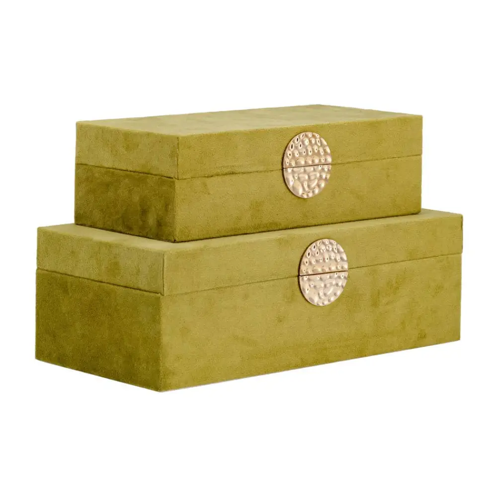 Wood Medallion Decorative Box Set of 2 - Green 10/12 in.
