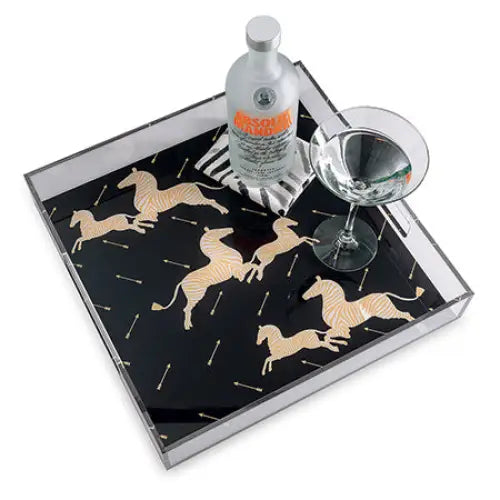 Zebra Black Lucite Tray - Black / 2.5’’H x 15’’W x 15’’D - TRAY